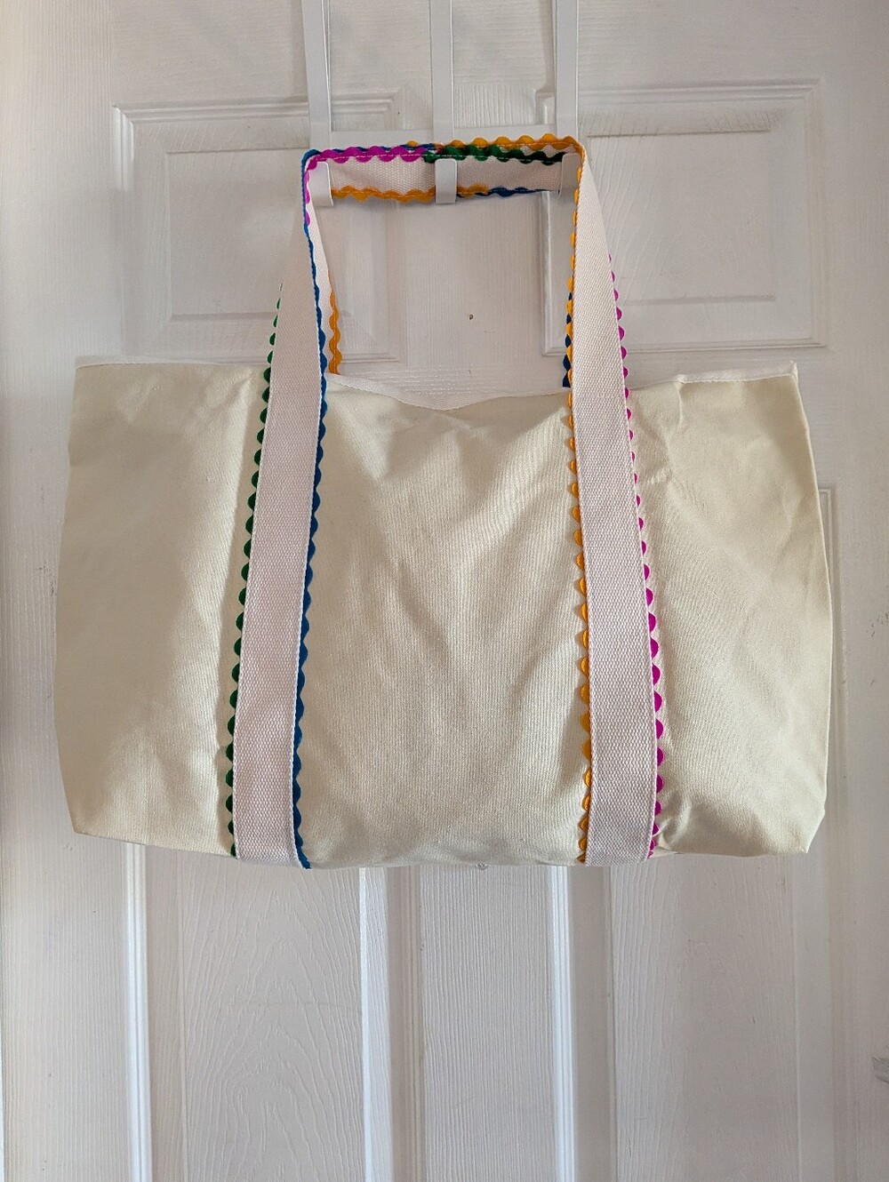 Canvas Tote Bag for, Rainbow Rick Rack Trim Handbag, Large Shoulder - Picture 7 of 16